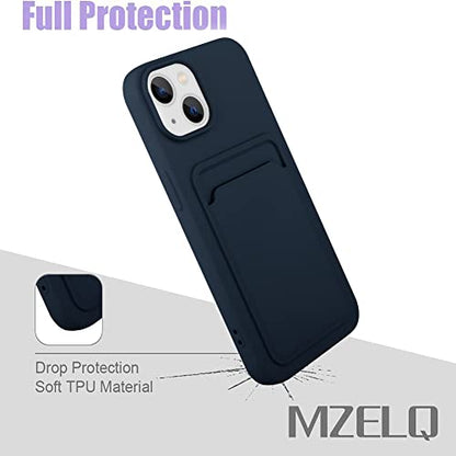 MZELQ Compatible with iPhone 14 Case Card Holder -Blue | Wallet Cover,Camera Protection + Screen Protector Soft Card Slot Phone Case - color: Blue, size: iPhone 14