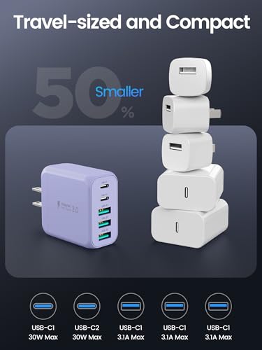 60W USB C Charger Block for iPhone 17 16 15,EIZLXQ 2-Pack USB C Wall Charger with Total 60W Max Output,10FT USB C Cable,Fast Charging Blocks for iPhone 17/16/15 Series,Galaxy,Pixel,iPad-Lavender - color: Lavender