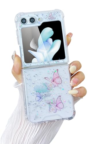 Compatible with Samsung Galaxy Z Flip 5 Case Clear Butterfly Women | Soft TPU Stars Sparkle Glitter Anti-Scratch Shockproof Protective Cover - color: TPU\Butterfly Pink, size: Samsung Galaxy Z Flip 5