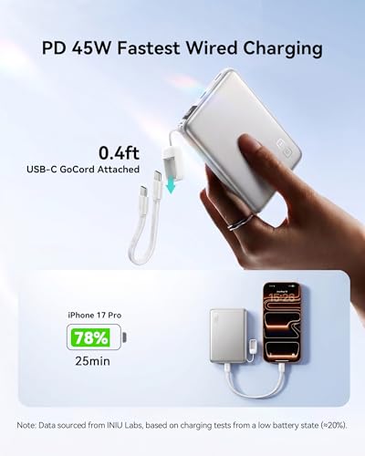 INIU for MagSafe Qi2.2 25W Portable Charger, Slimmest 10000mAh Power Bank - color: White