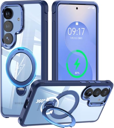 [360° Rotatable Invisible Magnetic Stand & Fit for MagSafe Designed for Samsung Galaxy S25 Case with Kickstand [Mil-Grade Shockproof] Clear Hard Back Cover for Galaxy S25, Blue - color: Blue, size: For Galaxy S25
