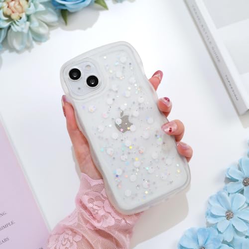 Glitter case for iPhone 13/14 Polka dots Clear | Bling Sparkle Glitter，Polka dots，Full Protection Soft TPU，Kawaii Cute Phone Case for Women Girls - color: Polka Dots Clear