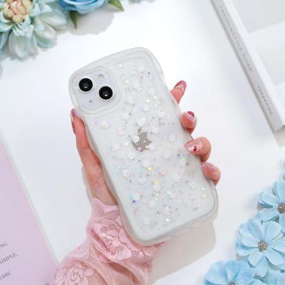 Glitter case for iPhone 13/14 Polka dots Clear | Bling Sparkle Glitter，Polka dots，Full Protection Soft TPU，Kawaii Cute Phone Case for Women Girls - color: Polka Dots Clear