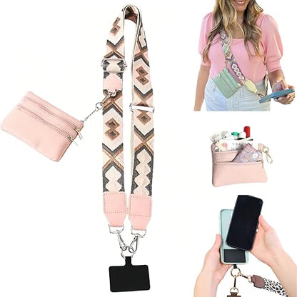 Crossbody Body Phone Holder for Women, New Phone Strap with Zippered Pouch, Adjustable Crossbody Strap - color: Pink
