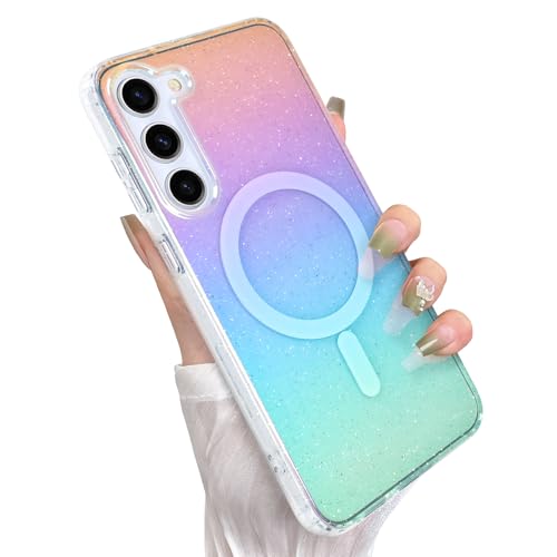 Glitter Case for Samsung Galaxy S23 Case, Iridescent Colors | Compatible with Magsafe, Cute Aesthetic Gradient Girly Sparkly Bling Rainbow Magnetic Phone Cover for Women Girls - color: Iridescent Glitter, size: Samsung Galaxy S23