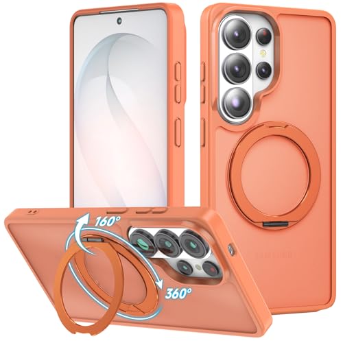 Cresee Case for Samsung Galaxy S26 Ultra, 360° Magnetic Ring Stand Compatible with Magsafe, Matte Translucent Hard Back + TPU Bumper Shockproof Phone Cover with Magnets for S26 Ultra - Orange Frost - color: Orange Frost, size: Galaxy S26 Ultra