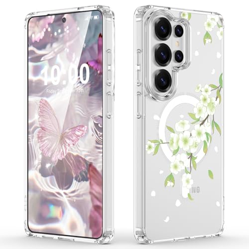 Designed for Samsung Galaxy S26 Ultra Case Magnetic Clear with Flower B Pattern Shockproof Protective Phone Case Cover for Women Girls - color: Flower B, size: s26 ultra case
