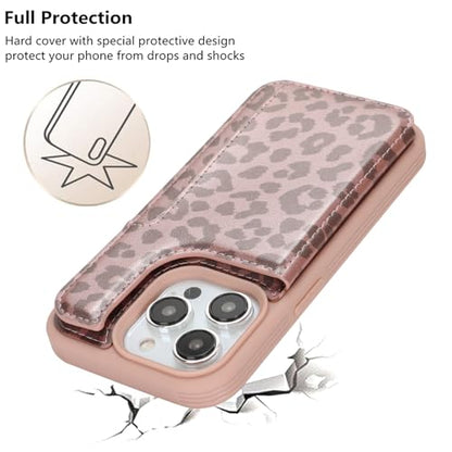 iCoverCase Compatible with iPhone 13 Pro Case with Card Holder, Wallet Phone Case for Women Men RFID Blocking PU Leather Protective Case 6.1 Inch (Rose Gold Leopard) - color: Rose Gold Leopard