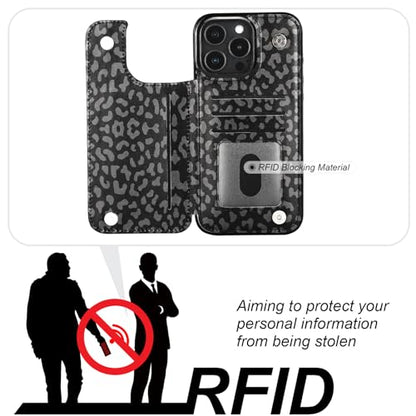 HAOPINSH for iPhone 16 Pro Max Wallet Case with Card Holder, Black Leopard Cheetah Pattern Back Flip Folio PU Leather Kickstand Card Slots Case for Women Girls, Double Magnetic Clasp Shockproof 6.9" - color: Black Leopard