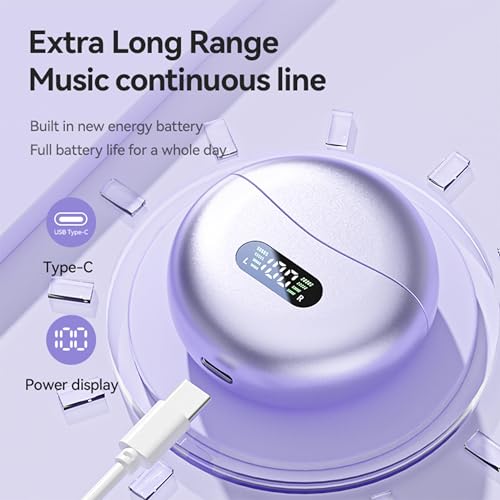 Open Ear Clip Headphones Wireless Earbuds Bluetooth 5.4 Sports Earphones Wireless Charging Case & LED Power Display Waterproof Fitness Headphones for Running (Purple) - color: Purple