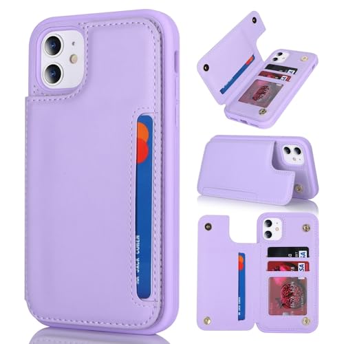 iCoverCase Compatible with iPhone 11 Case with Card Holder, Wallet Phone Case for Women Men RFID Blocking PU Leather Protective Case 6.1 Inch (Light Purple) - color: Light Purple