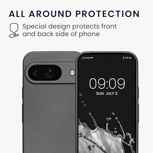 kwmobile Case Compatible with Google Pixel 9 Case -Soft TPU Back Phone Cover - with Metallic Look - Metallic Grey - color: Metallic Grey, size: Pixel 9