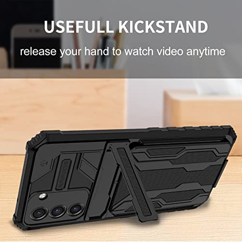 for Samsung Galaxy S21 FE Wallet Case with Card Holder, Black | Detachable Card Holder, Built-in Kickstand, with Screen Protectors, Military Grade, Full Body Shockproof - size: for Galaxy S21 FE - 6.4''