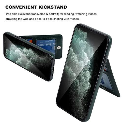 KIHUWEY for iPhone 11 Pro Max Wallet Case Card Holder Kickstand, Green | Credit Card Slots, PU Leather, Magnetic Clasp, Flip Heavy Duty Protection Cover for Men and Women - color: Green