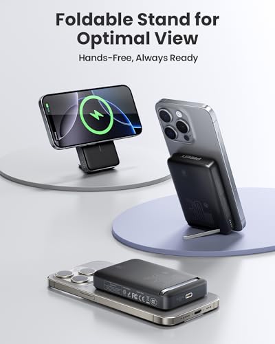 PISEN 3C Wireless Power Bank - 10000mAh Qi2 Wireless Portable Charger 30W 3C Certified Qi2 Power Bank with Stand Airplane Safe Magnetic CCC Travel Portable Charger for iPhone 17/16/15/14/13/12 Series