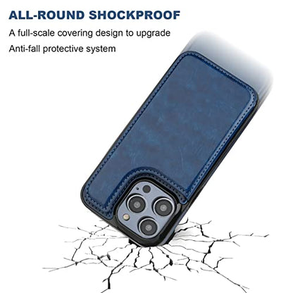 ONETOP for iPhone 14 Pro Wallet Case with Credit Card Holder,Blue | Kickstand,ID/Cash Holder,Case Wallet with Card Slots,Double Magnetic Clasp,Durable PU Leather Shockproof Cover for Women Men - color: Blue