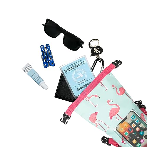 geckobrands Waterproof Phone Tote with 2L Dry Bag and Adjustable Strap – Protect Your Phone and Valuables While on The Go - color: Flamingo Stripe