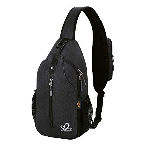 WATERFLY Crossbody Sling Backpack Sling Bag Travel Hiking Chest Bag Daypack (Black) | Small Hiking bag,Multi-compartment storage,Water-resistant,Breathable back pad,Reversible adjustable shoulder strap - color: Black