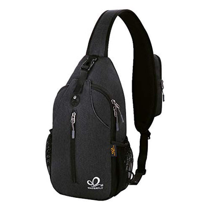 WATERFLY Crossbody Sling Backpack Sling Bag Travel Hiking Chest Bag Daypack (Black) | Small Hiking bag,Multi-compartment storage,Water-resistant,Breathable back pad,Reversible adjustable shoulder strap - color: Black