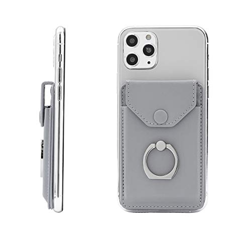 Self Adhesive Phone Card Wallet with Ring Stand Flip Cover, Grey - color: Light Grey