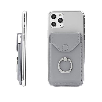 Self Adhesive Phone Card Wallet with Ring Stand Flip Cover, Grey - color: Light Grey