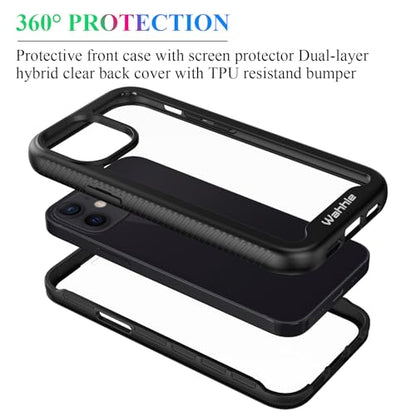 Compatible with iPhone 12 Mini Case, Built in Screen Protector Full Body Shockproof Slim Fit Bumper Protective Phone Cover 5.4'' Men Women-Black/Clear - size: iPhone 12 Mini