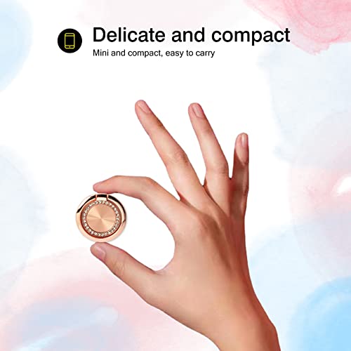 [2 Pack] Concentric Circular Texture Diamond Setting Cell Phone Ring Holder Stand, 360 Degree Rotation and 180 DegreeAdjustable Finger Ring Kickstand with Polished Metal Phone Grip (Champagne)