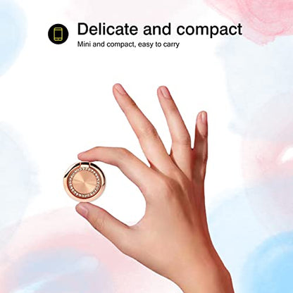 [2 Pack] Concentric Circular Texture Diamond Setting Cell Phone Ring Holder Stand, 360 Degree Rotation and 180 DegreeAdjustable Finger Ring Kickstand with Polished Metal Phone Grip (Champagne)