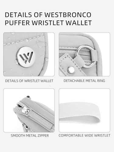 WESTBRONCO Wristlet Wallets for Women – RFID Blocking Quilted Nylon Phone Wallet, Card Holder Purse for Travel & Everyday Use - color: Grey