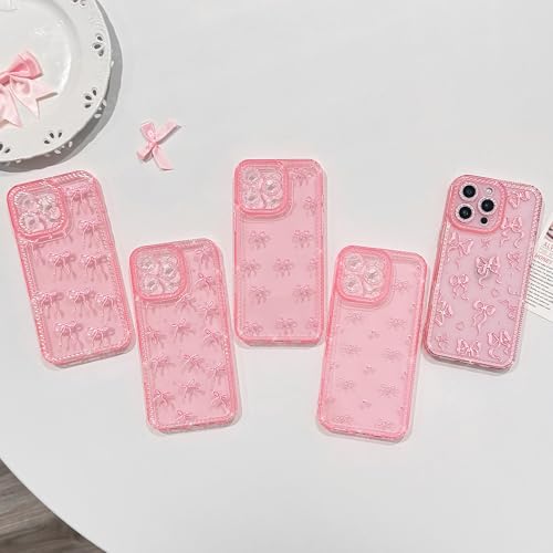 NITITOP Compatible with iPhone 16 Pro Case Cute Clear Pink Glitter Bow Knot Design Shiny Star Sparkle Bling Diamond Girls Women Soft TPU Shockproof Protective Phone Cover - Large Bow Heart - color: Large Bow Heart, size: iPhone 16 Pro