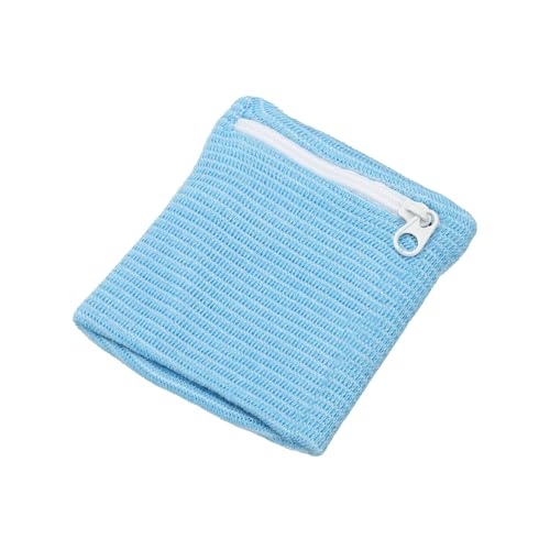 Wrist Wallet Wristband with Zipper, Cotton Wrist SweatBands Sports Absorb Sweat - color: Sky Blue