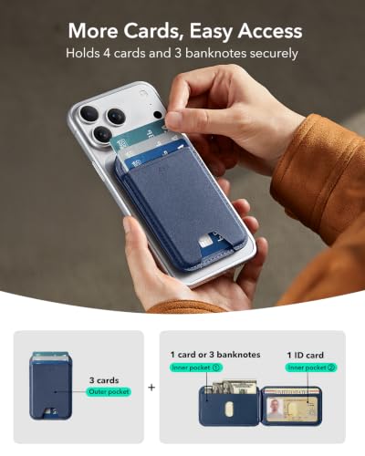 ESR for MagSafe Wallet with Adjustable Stand, 5 Card Holder | RFID Blocking, MagSafe Ring Included, Strong Magnetic Wallet for iPhone 17 Pro Max 17e 16 15 14 13 12, Selected Samsung,Blue - color: Dark Blue