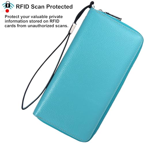 Small Compact Women Wallet RFID Blocking Genuine Leather Bifold Purse with ID Windows - color: 1- Pebbled Tiffany Blue, size: One Size