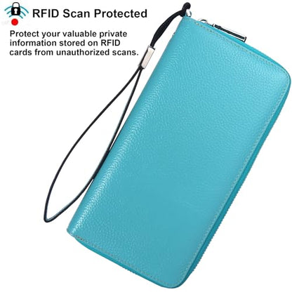 Small Compact Women Wallet RFID Blocking Genuine Leather Bifold Purse with ID Windows - color: 1- Pebbled Tiffany Blue, size: One Size