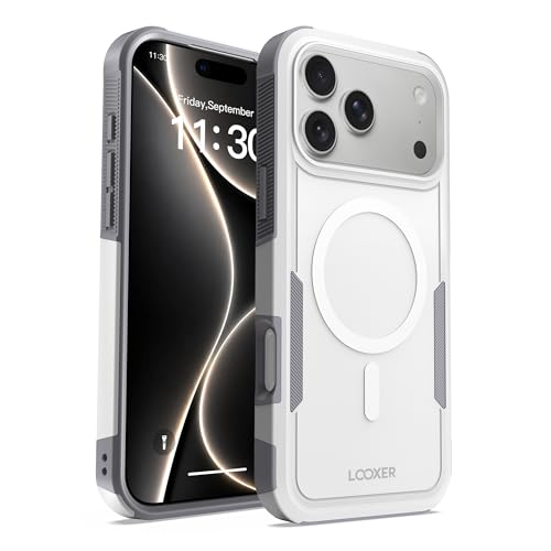 LOOXER® Heavy Duty Rugged Magnetic Case for iPhone 17 Pro (6.3”) | Military Grade Shockproof Protection,MagSafe Compatible+ Tempered Glass Included (White, 17 Pro) - color: White, size: 17 Pro