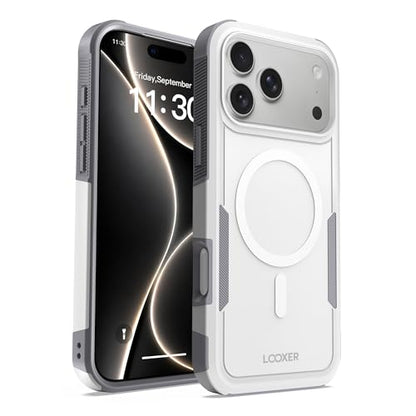 LOOXER® Heavy Duty Rugged Magnetic Case for iPhone 17 Pro (6.3”) | Military Grade Shockproof Protection,MagSafe Compatible+ Tempered Glass Included (White, 17 Pro) - color: White, size: 17 Pro