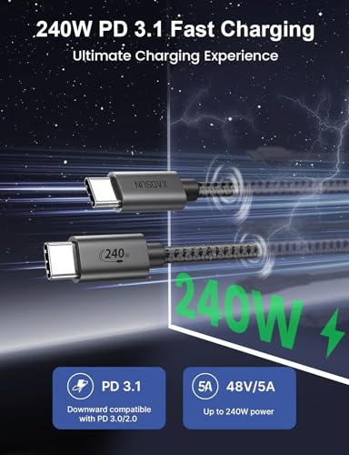 XAOSUN 240W USB C to USB C Cable, USB C 2.0 Fast Charging Cable, Grey 15FT - size: 15FT