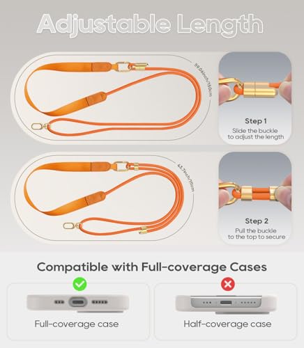 Phone Lanyard Crossbody with Phone Tabs, Adjustable Cellphone Lanyard with Skin-Friendly Neckband and Metal Carabiner - color: Orange