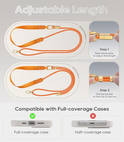 Phone Lanyard Crossbody with Phone Tabs, Adjustable Cellphone Lanyard with Skin-Friendly Neckband and Metal Carabiner - color: Orange