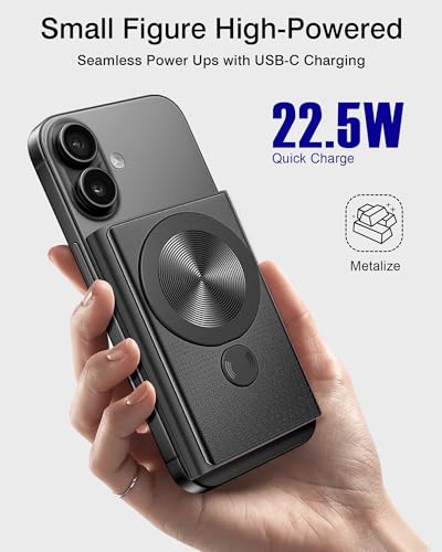 Aaoyun Magnetic Portable Charger 10000mAh, 15W Wireless & 22.5W PD Fast Charging Battery Pack, USB-C in/Out, Ultra-Strong Magnet for iPhone 17/16/15/14/13/12 Series, Black