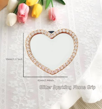 Cute Glitter Mirror Phone Grip Expanding Kickstand for Cellphone Grip Holder Universal Rotatable (Love Heart Mirror)