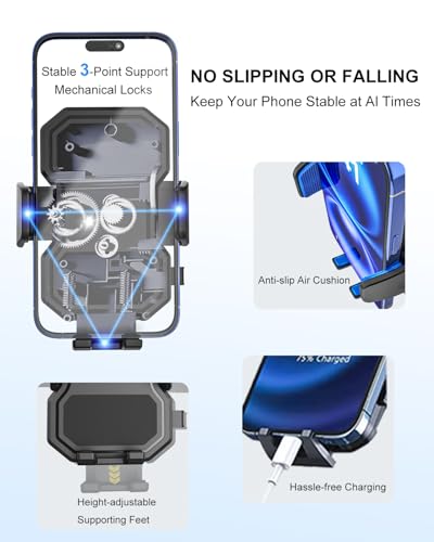 Shockproof Bike Phone Holder for Stroller, Motorcycle, Baby Stroller, Shopping Cart, Scooter, Ebike, Bicycle, Handlebar Cell Phone Mount Clamp for iPhone 17 16 15, All 4-7” Devices