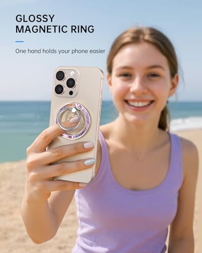 Magnetic Phone Ring Holder, Cute Cell Phone Grip, Glitter - color: Glitter