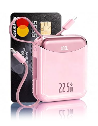 10000mAh Portable Charger with Built-in USB-C & Light-ning Cables, 22.5W Fast Charging Power Bank, Travel Battery Pack with LED Display for iPhone Samsung Android – Flight Approved - color: Pink