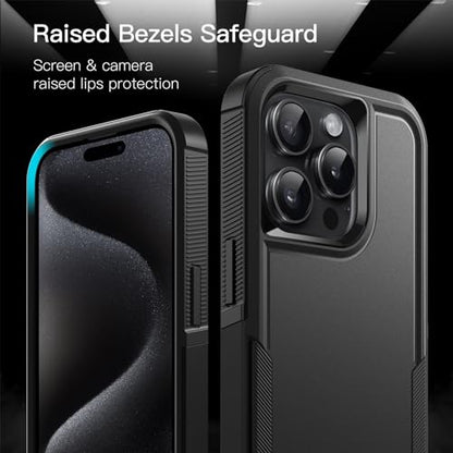JETech Rugged Case for iPhone 15 Pro Max, Black | Dual-Layer Protection, Heavy-Duty Shockproof Design, Matte Finish