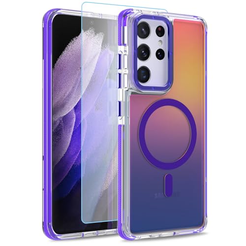 Magnetic Case for Samsung Galaxy S21 Ultra [Compatible with Magsafe] [Cute Fashion Fluorescent Design] [1 Screen Protector] Slim Translucent Matte Case for Galaxy S21 Ultra 6.8", Purple - color: Purple, size: Samsung Galaxy S21 Ultra