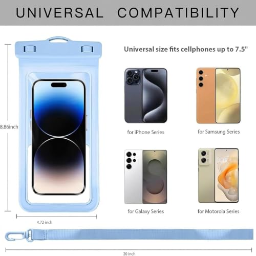 MOLOPPO Waterproof Phone Pouch, Large, Blue, for iPhone 15 16 17 Pro Max | Card Slot Inside, Beach Essentials, Waterproof - color: A5-Blue with Card Holder-1 Pack