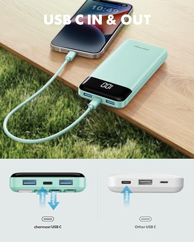 charmast 10000mAh Power Bank Portable Charger with 4 Built-in Cables - color: Qing