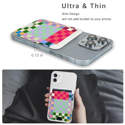 for MagSafe Wallet,Magnetic Card Holder for Phone Case - color: Colorful Checkerboard