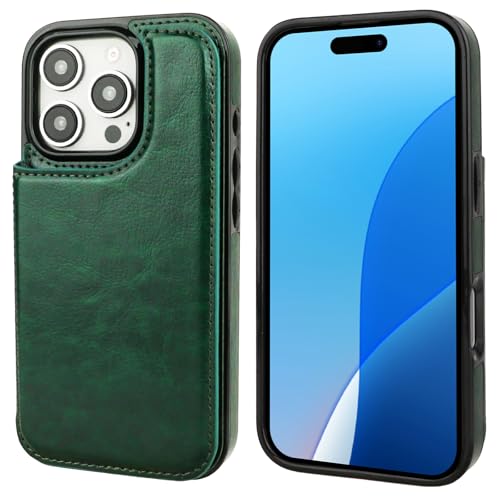 ONETOP for iPhone 16 Pro Wallet Case with Credit Card Holder,Green | Kickstand,ID/Cash Holder,Case Wallet with Card Slots,Double Magnetic Clasp,Durable PU Leather Shockproof Cover for Women Men - color: Green